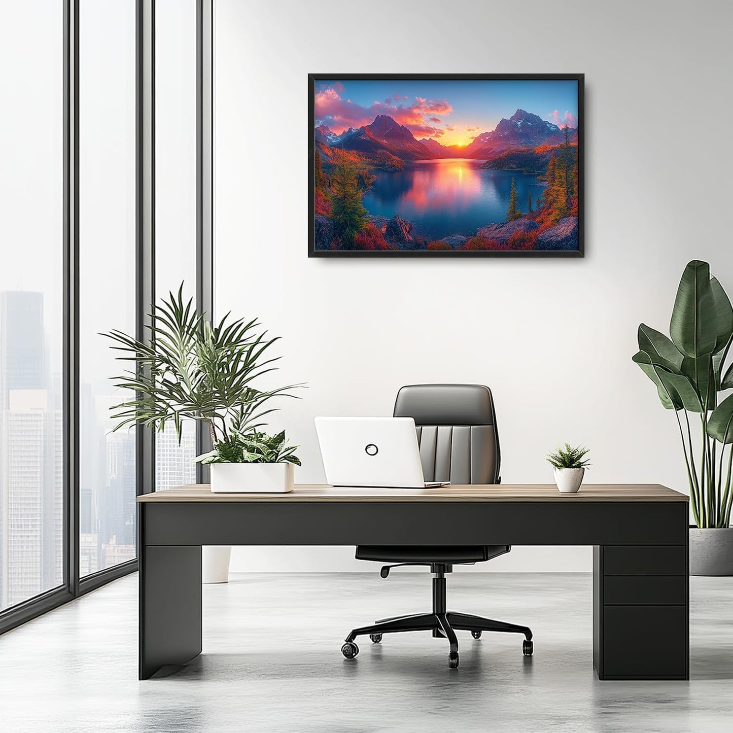 Large Lake Mountain Landscape Wall Art for Living Room, Nature Sunrise Canvas Oversized Wall Decor, River Forest Scenery Framed Pictures Painting Print Artwork for Bedroom Office 36"L x 24"W