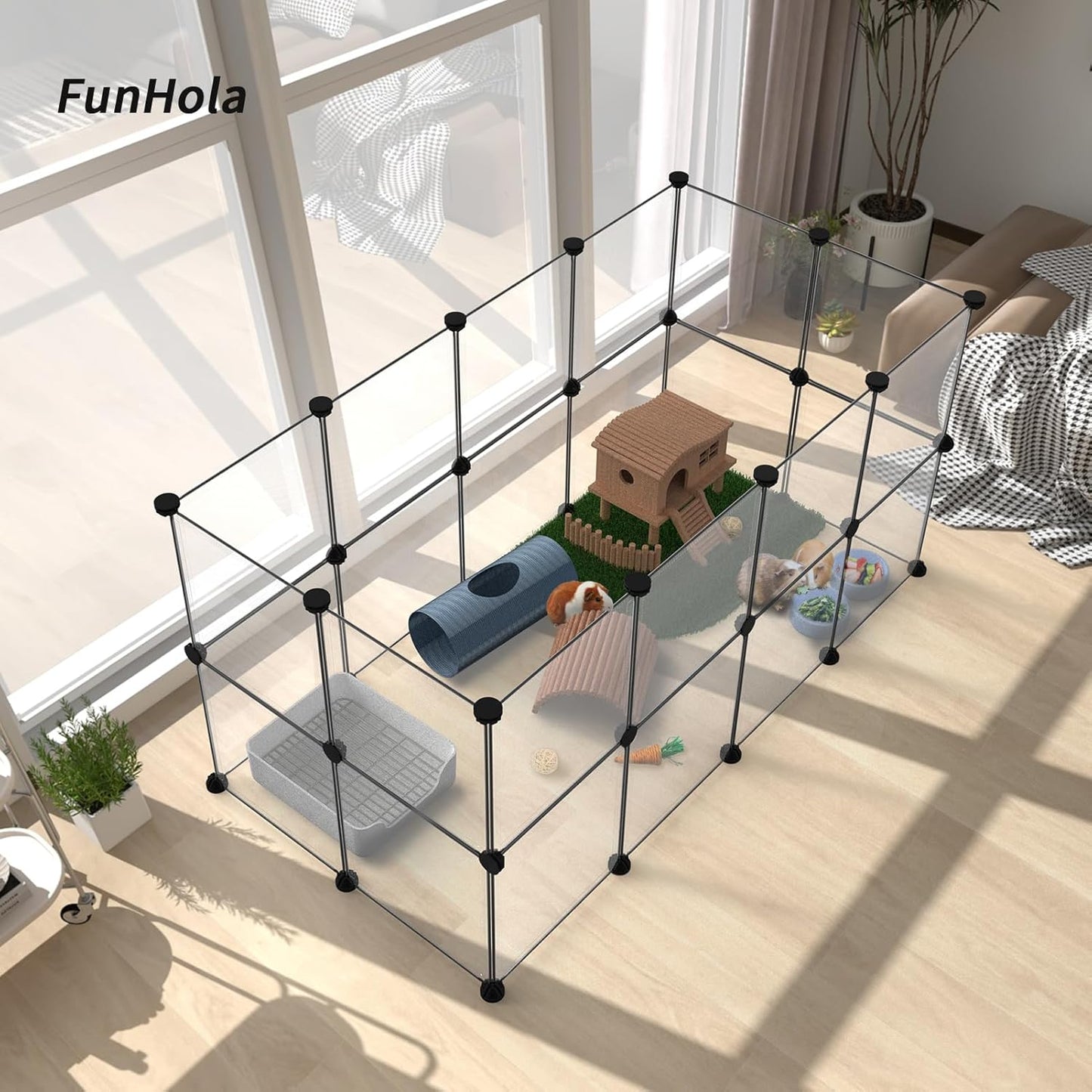 Small Animal Playpen, Guinea Pig Cages, 24 Panels Pet Playpen for Hamsters, Hedgehog, Bunny, Ferret, Indoor Outdoor Plastic Fence, 48.5 x 24.8 x 24.8 inches