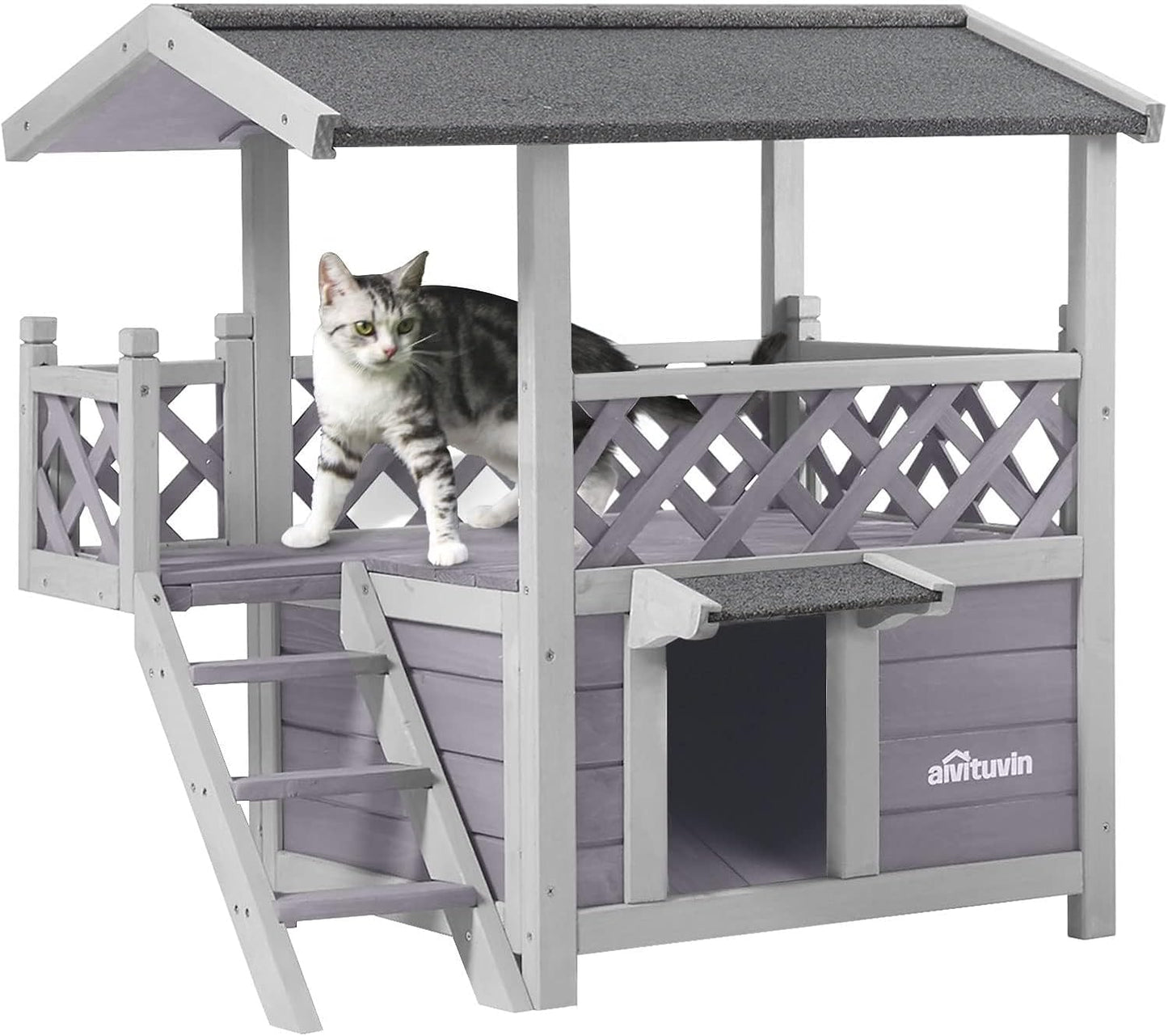Aivituvin Cat House Outdoor Indoor Feral Kitty Shelter with Escape Door for Cats, Weatherproof Roof