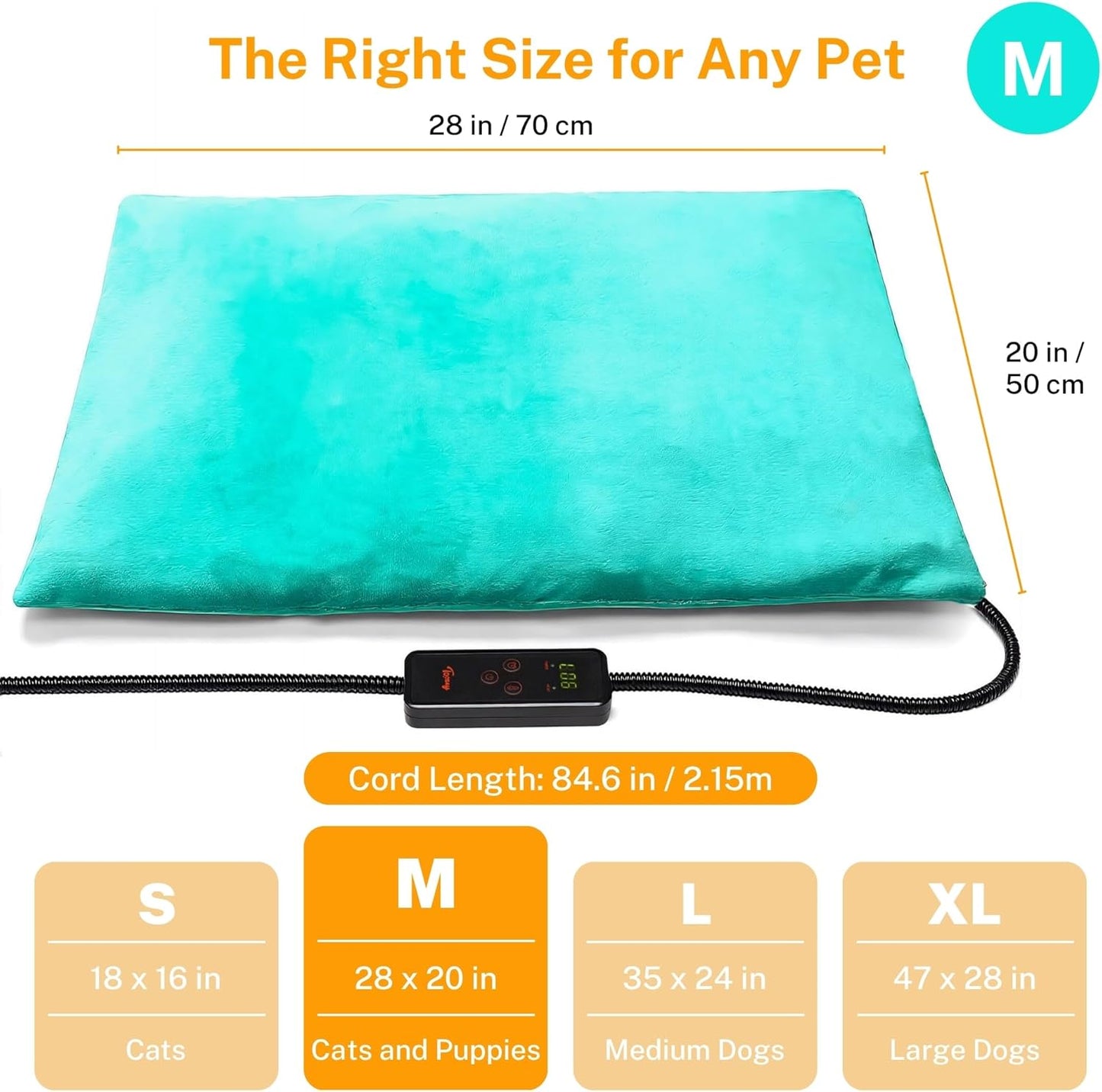 Dog Cat Heating Pad, 6 Adjustable Temperature Dog Cat Heating Pad with Timer, Waterproof Heated Dog Bed with Chew Resistant Cord, Indoor Electric Pet Heated Mat, 28x20in, Green
