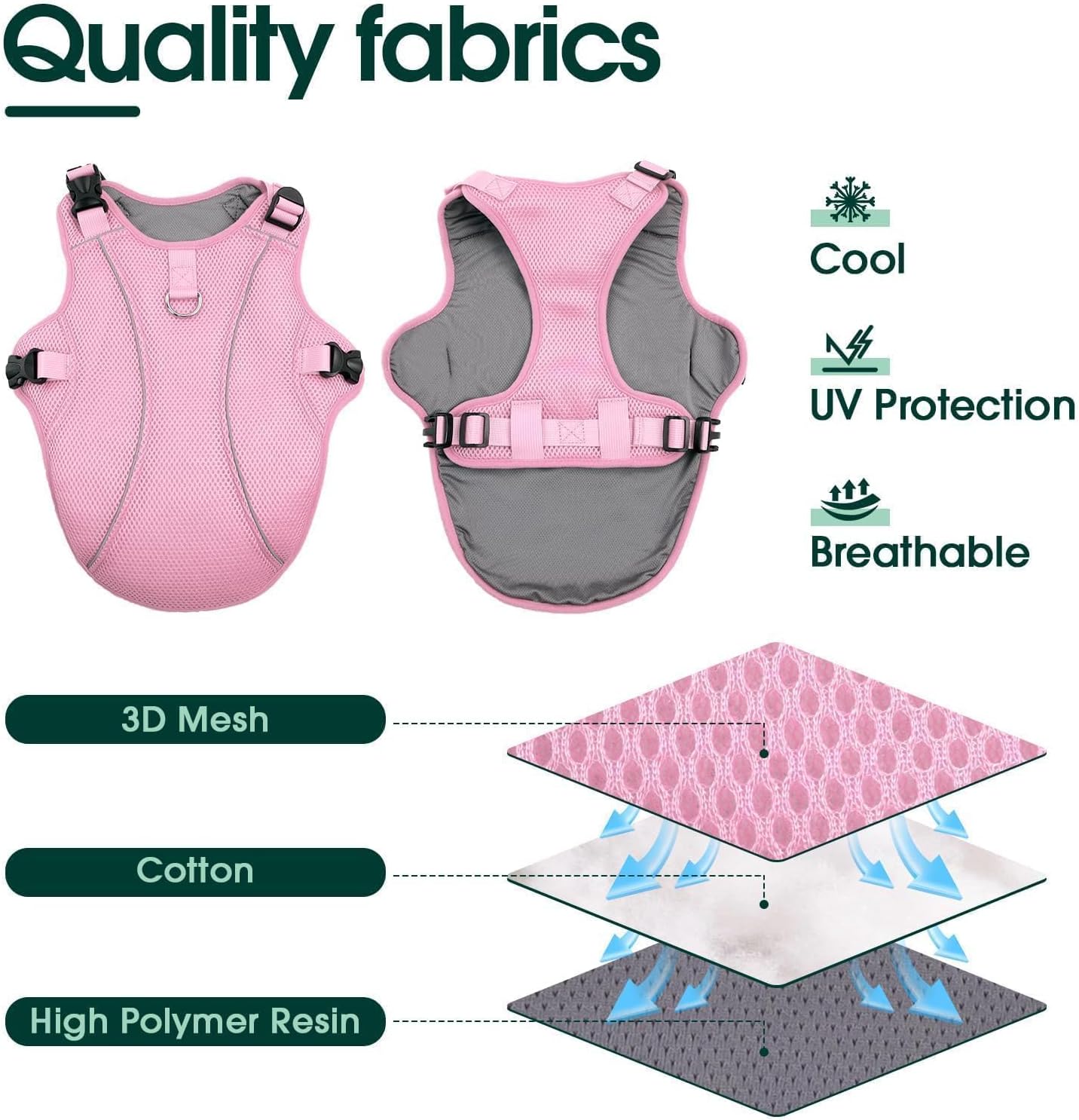 Kuoser Dog Cooling Vest for Large Dogs, Lightweight Doggie Cooler Jacket Breathable Mesh Pet Cooling Shirts Reflective Puppy Cool Harness for Beach, Hiking, Walking Pink XL
