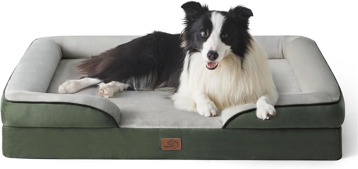 Bedsure Orthopedic Dog Beds Large Sized Dog - Washable Large Dog Cat Bed Waterproof, Comfort Dogs Couch Sofa with Washable Removable Cover, Pet Bed with Nonskid Bottom, Boreal Canopy Green, 35"