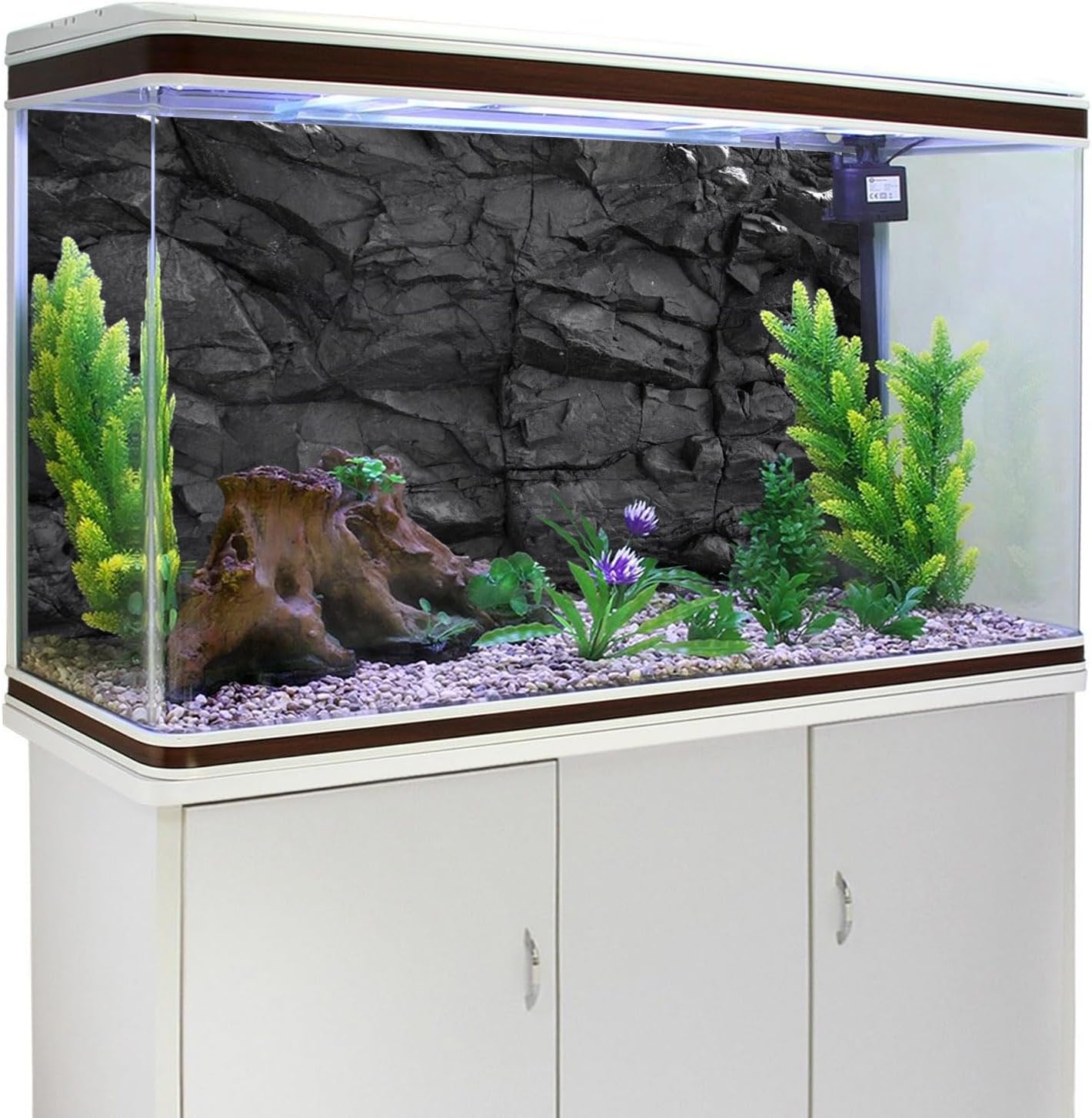 AWERT 36x24 inches Stone Aquarium Background Black Rock Fish Tank Background Rocky Terrarium Background Vinyl