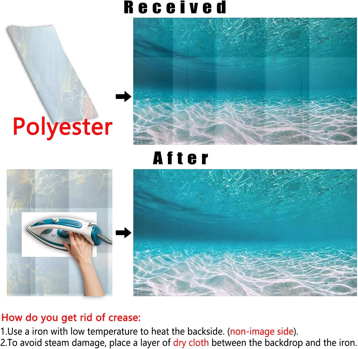 36X24IN Natural Undersea Aquarium Background, Undersea Beach Fish Tank Background, with 8 EVA Double-Sided Tape