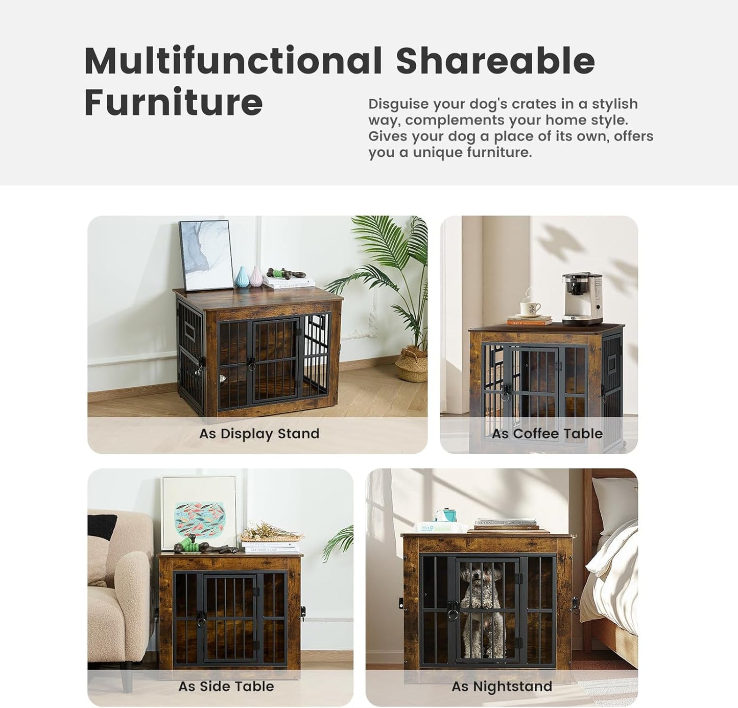 Gardner Pet Dog Crate Furniture for Small Dogs, 27.2 Inch Dog Kennel Indoor, Wooden Dog Cage End Table, Heavy Duty Dog Crate, Rustic Brown