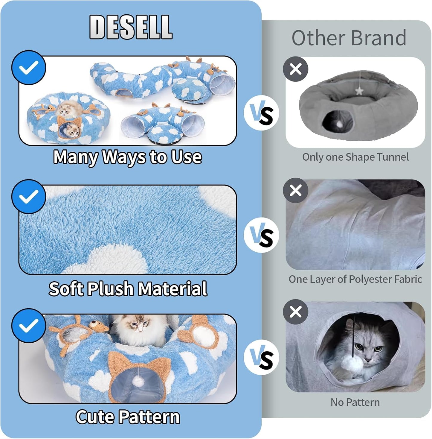 Cat Tunnel Bed, Cat Tunnels for Indoor Cats with Washable Circle Cushion, Multifunctional Peekaboo Cat Cave Donut Tubes Tunnel for Cat Kitty Kitten Puppy Rabbit Ferret (Sky Blue)