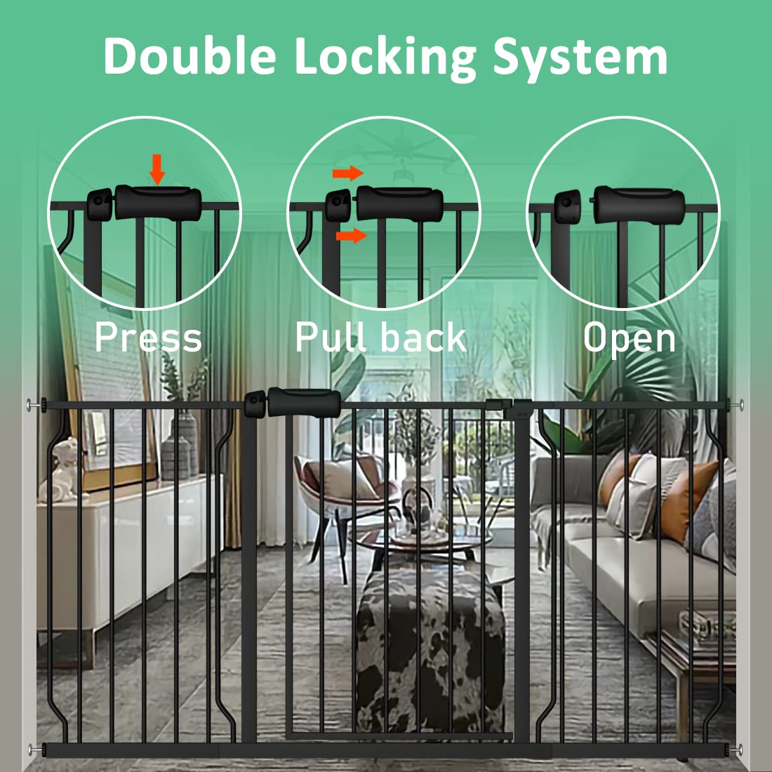 ALLAIBB Extra Wide Pressure Mounted Baby Gate Walk Through Child Kids Safety Toddler Tension White Long Large Pet Dog Gates with Extension for doorways Kitchen (43.31-48.03"/110-122cm, Black)