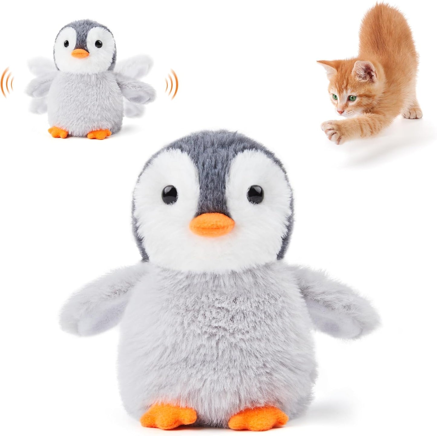 Potaroma Flapping Cat Toys Emperor Penguin, Rechargeable, Lifelike Bird Chirp, Catnip Kicker Toys, Touch Activated Kitten Toy, Interactive Cat Exercise Toys, 4.0 Inches