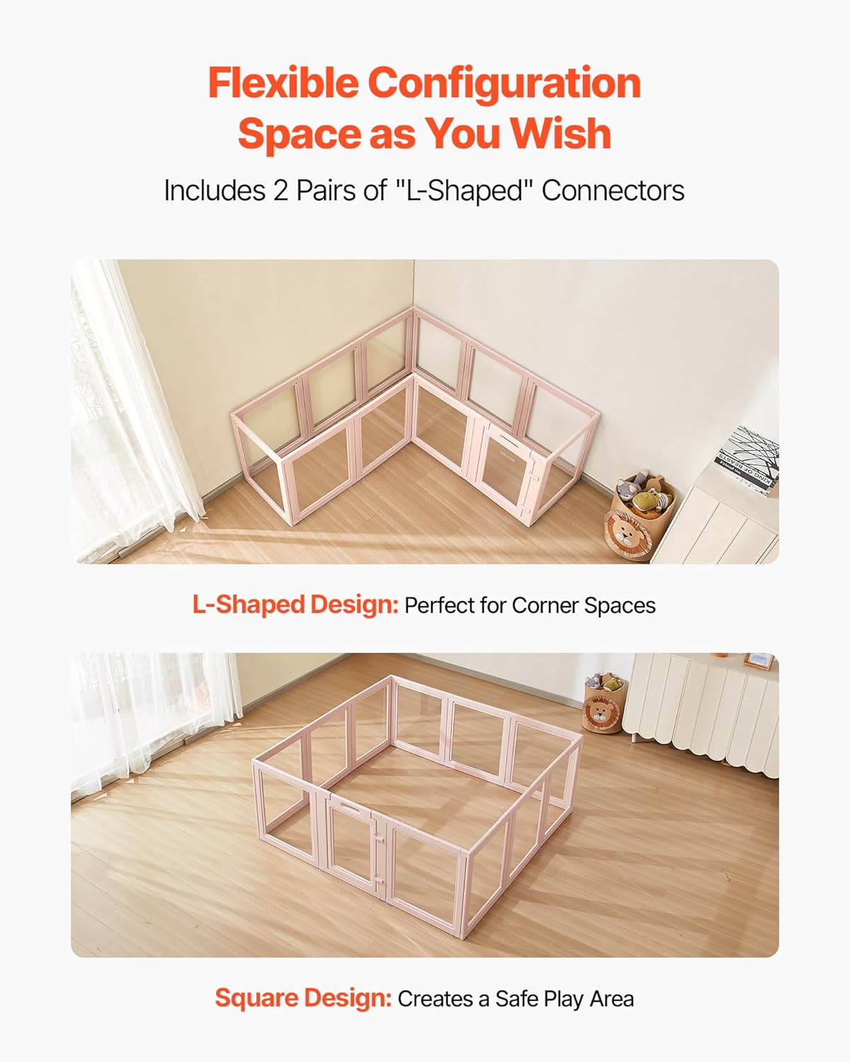 VEVOR Clear Acrylic Dog Playpen Indoor, 60x59x23 in Transparent Plastic Dog Playpen for X-Large Sized Dogs, Easy Assemble Waterproof Puppy Playpen, Easy to Clean,Durable Indoor Pet Dogs Cats Fence Kit