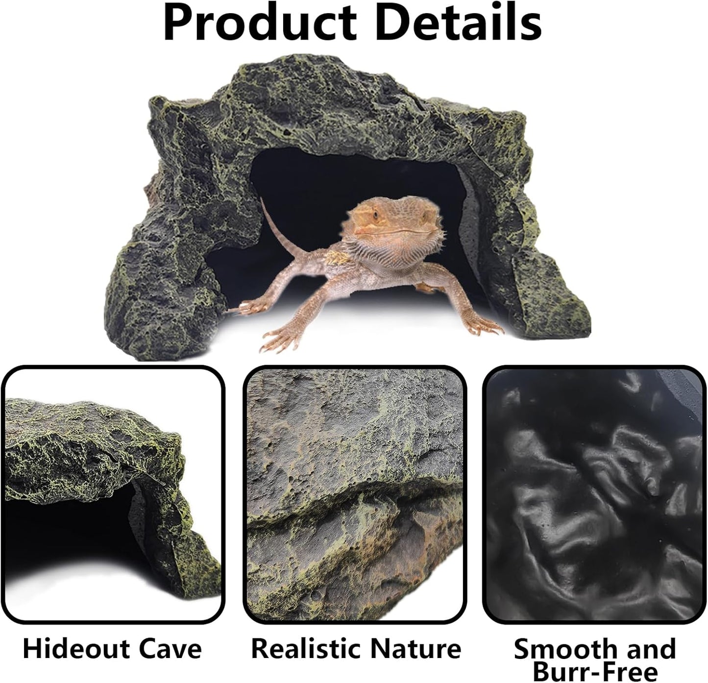 BNOSDM Reptile Hideout Rock,Tortoise Hide Cave,Resin Rock,Lizards Hideaway,Turtle Basking Platform,Reptiles Habitat Decor Tank Accessories for Bearded Dragon Gecko Snakes Chameleon Frogs