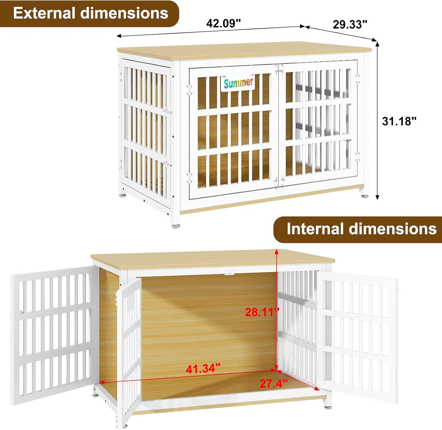 EasyCom Heavy Duty Dog Kennel Indoor with Name Tag, XL Dog Crate Furniturefor Large and Medium Dogs, Double-Doors Sturdy Dog Cage for Anxiety Dog, Decorate House as TV Stand, End Table, Bedside Table