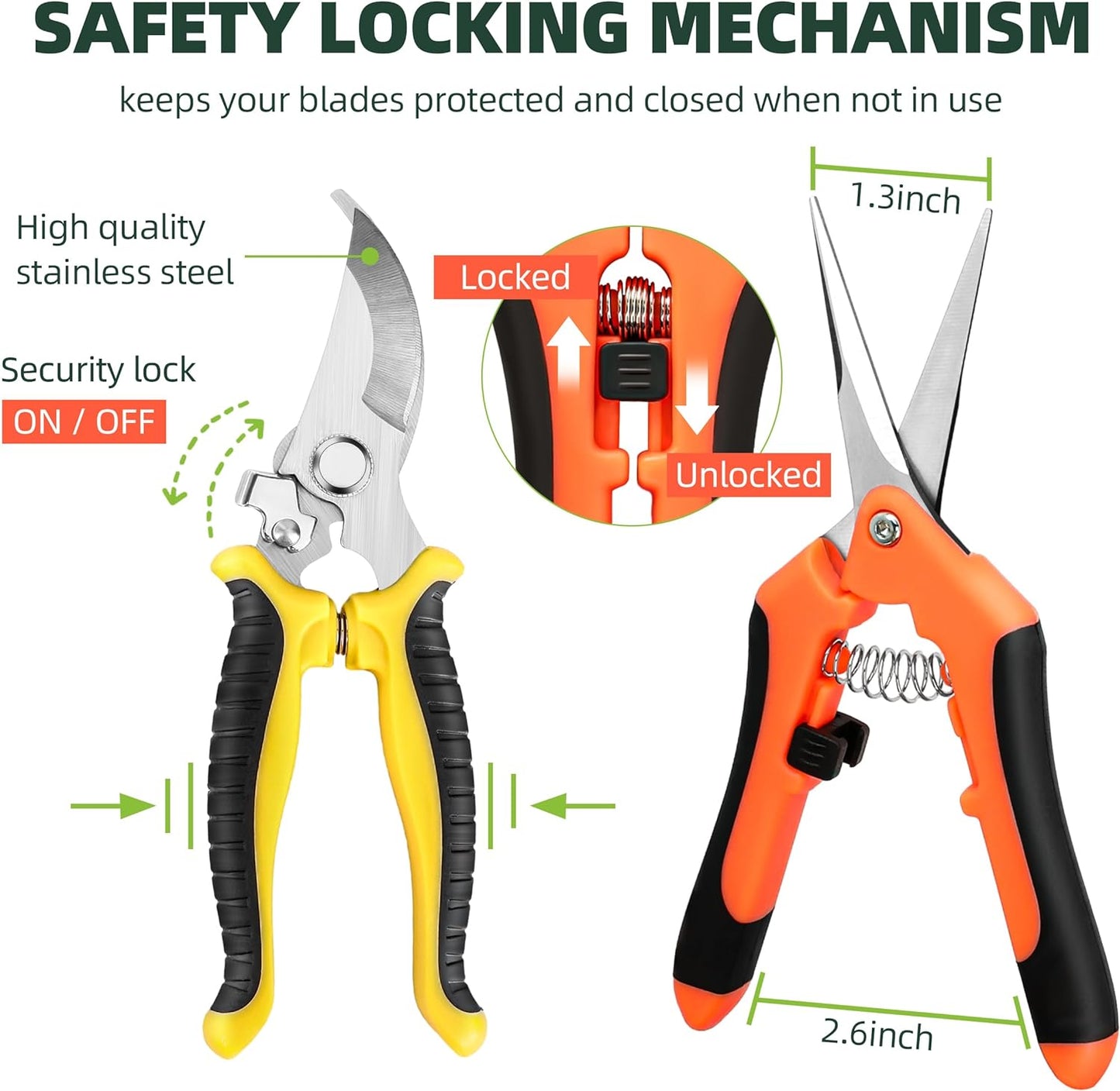 3-Pack Stainless Steel Pruning Shears, Pruning Snips and Clippers for Gardening