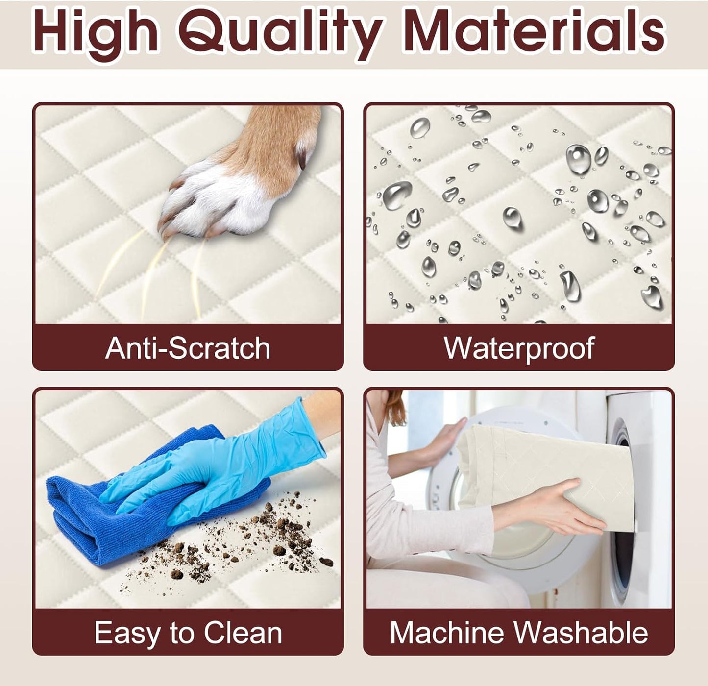 Dog Car Seat Cover, Durable Waterproof Scratch Proof Nonslip Dog Hammock, Pet Back Seat Covers with Pocket for Cars SUVs and Trucks - L, Beige/Black