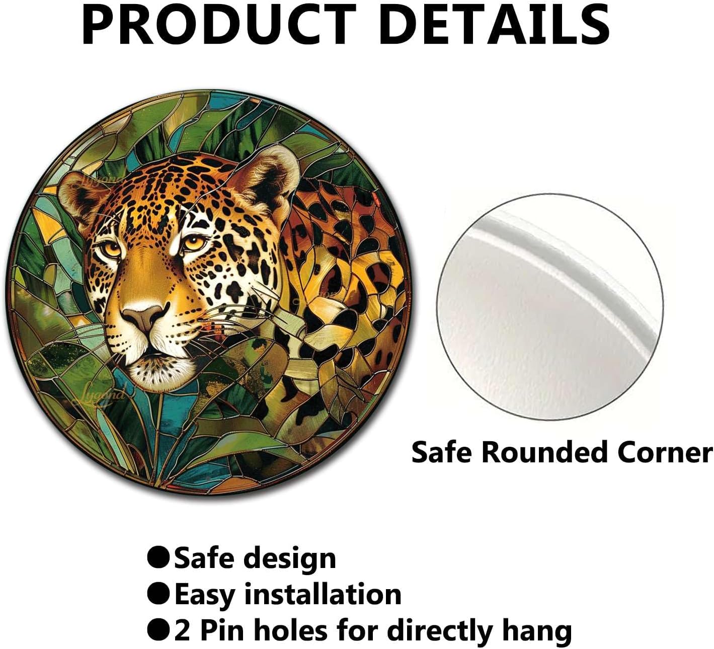 Lygond Metal Sign Tin Sign Circular Stained Glass jaguar Tin Signs for Women for Patio 8×8 Inches