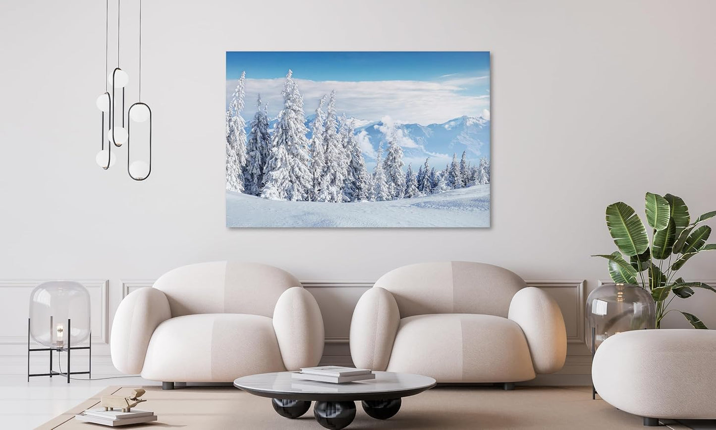 Nature Wall Art Prints - Ocean Forest Mountain Lake Canvas Landscapes - Small to Extra Large Living Room Bedroom Kitchen Bathroom Décor (Snow Covered Trees on Mountain, 31L" x 47W")