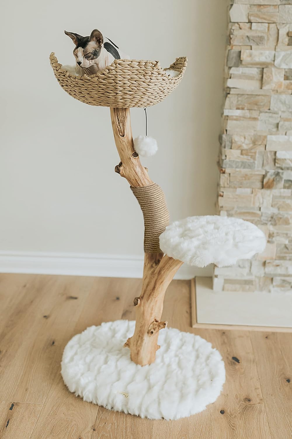 Wooden Cat Climbing Tree Tower, Modern Single Branch Cat Condo, Wood, Cat Lover Furniture Gift by MAU LIFESTYLE (Alpine White)