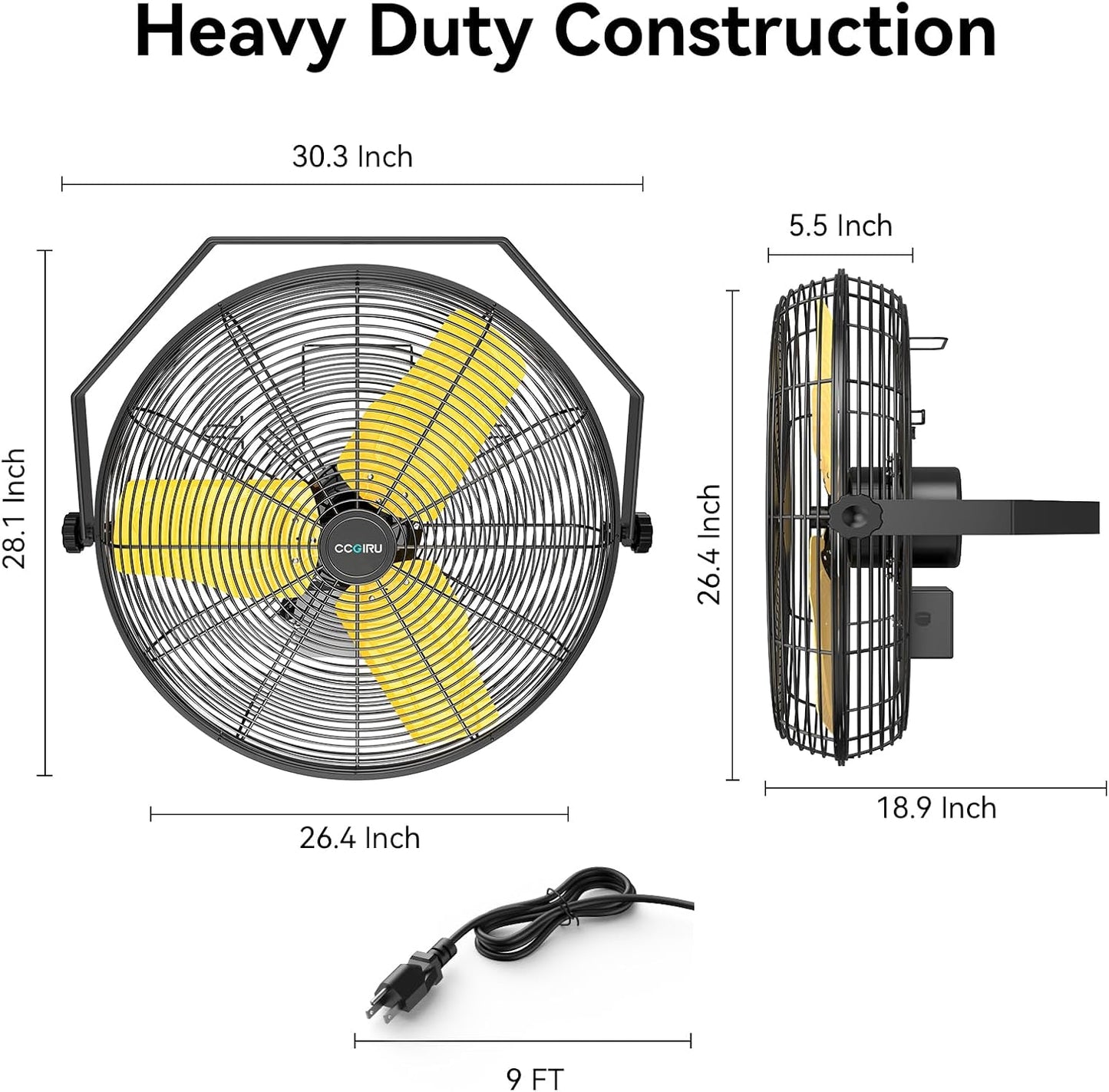 9200 CFM 24" Industrial Wall Mount Fans, High Velocity 2-Speed Professional Metal Fan with Sealed Motor, Heavy Duty Barn Wall Fan for Garage, Commercial, Warehouse, Greenhouse, UL Listed