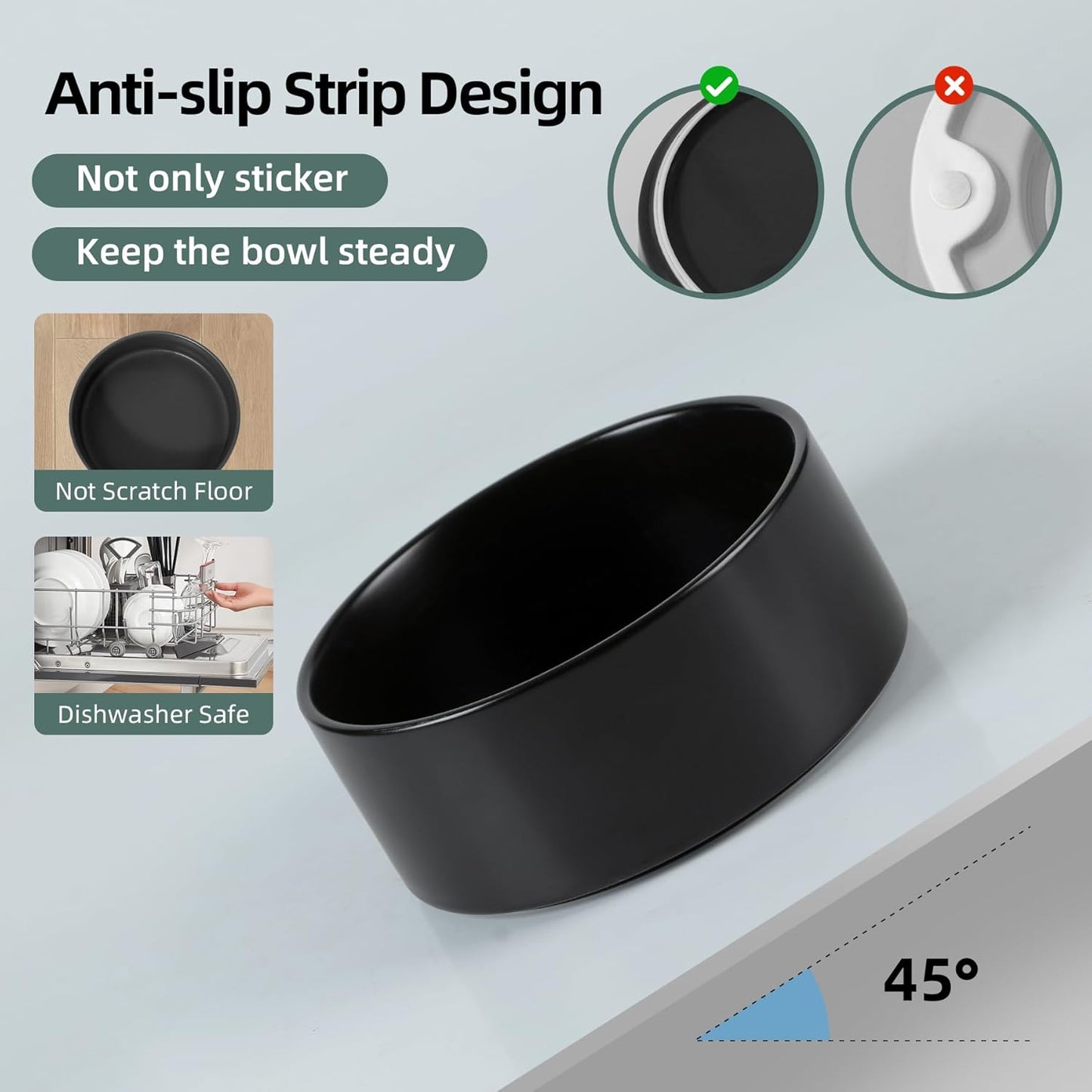 Ceramic Raised Dog and Cat Bowl Set, 2 Heights Elevated Stand, Food and Water Bowl for Small Breed Dogs, Weighted Dog Dishes, Pet Bowl(6.1'',28.7oz, Black)