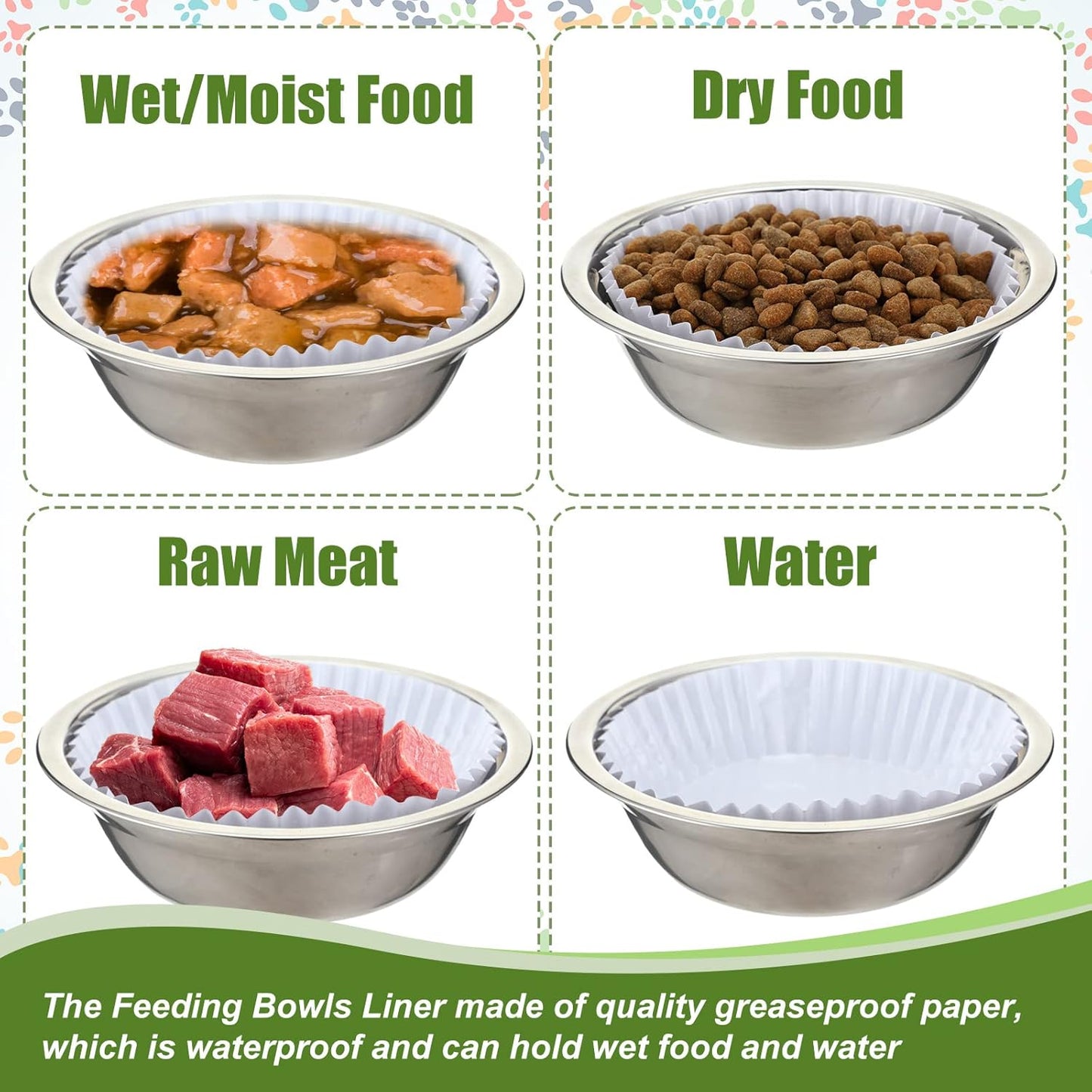 meekoo 600 Pcs Large Pet Disposable Feeding Bowls Liner Bulk Cat Food Bowls Small Paper Dish Paper Liner for Small Dogs Cats Dish Wet Food Feeding Station(White,Classic)