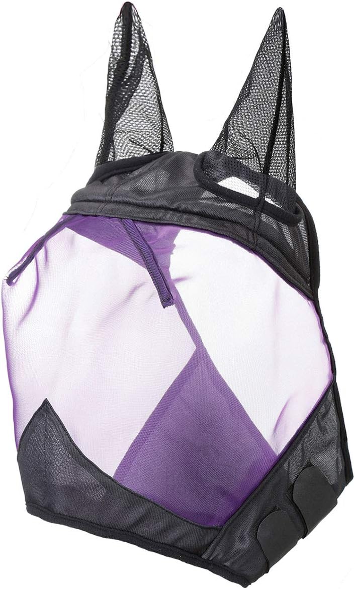 Harrison Howard CareMaster Horse Fly Mask Half Face with Ears Black/Purple Retro Medium Cob