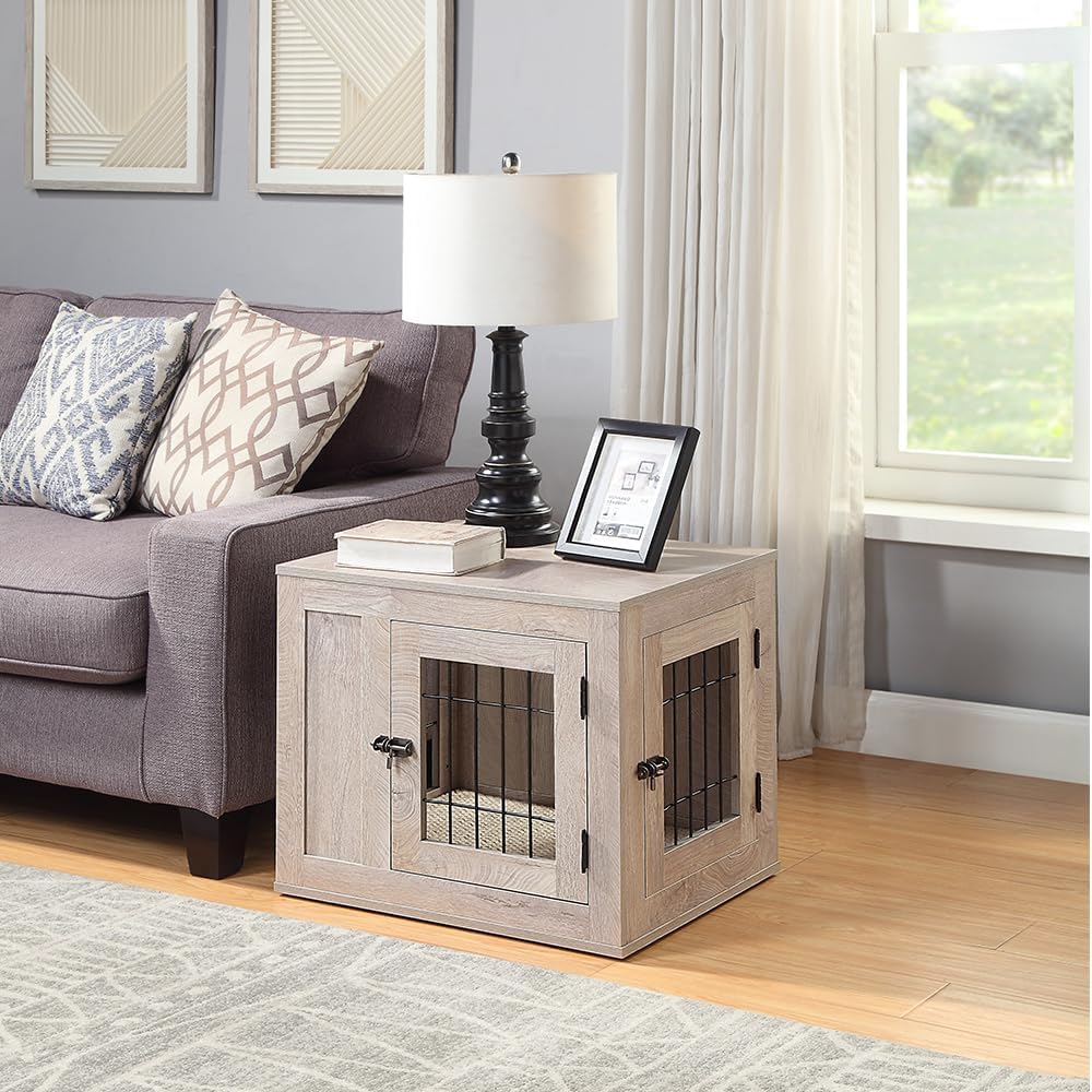 unipaws 25.5 Inch Furniture Style Dog Crate for Small Dogs, Cats, Min Pigs, Rabbit, Indoor Aesthetic Puppy Kennel, Modern Decorative Wood Wire Pet House Cage, Pretty Cute End Side Table, Grey