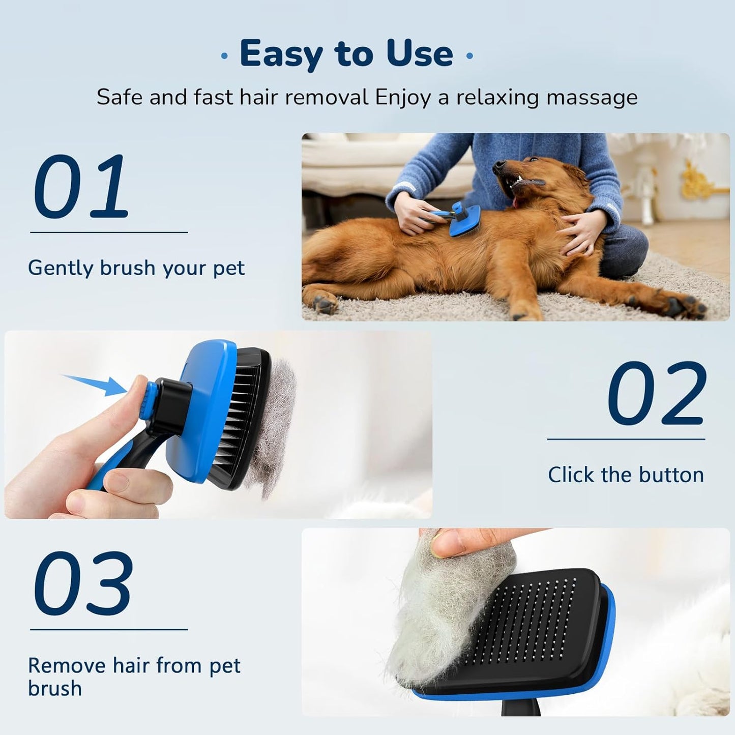 Pecute Self-Cleaning Slicker Brush for Dogs, Cats, Lightweight Dog Brush for Shedding Massaging Grooming, Cat Brush Gently Removes Loose Fur Undercoat for Dogs Cats Rabbits of All Hair Types