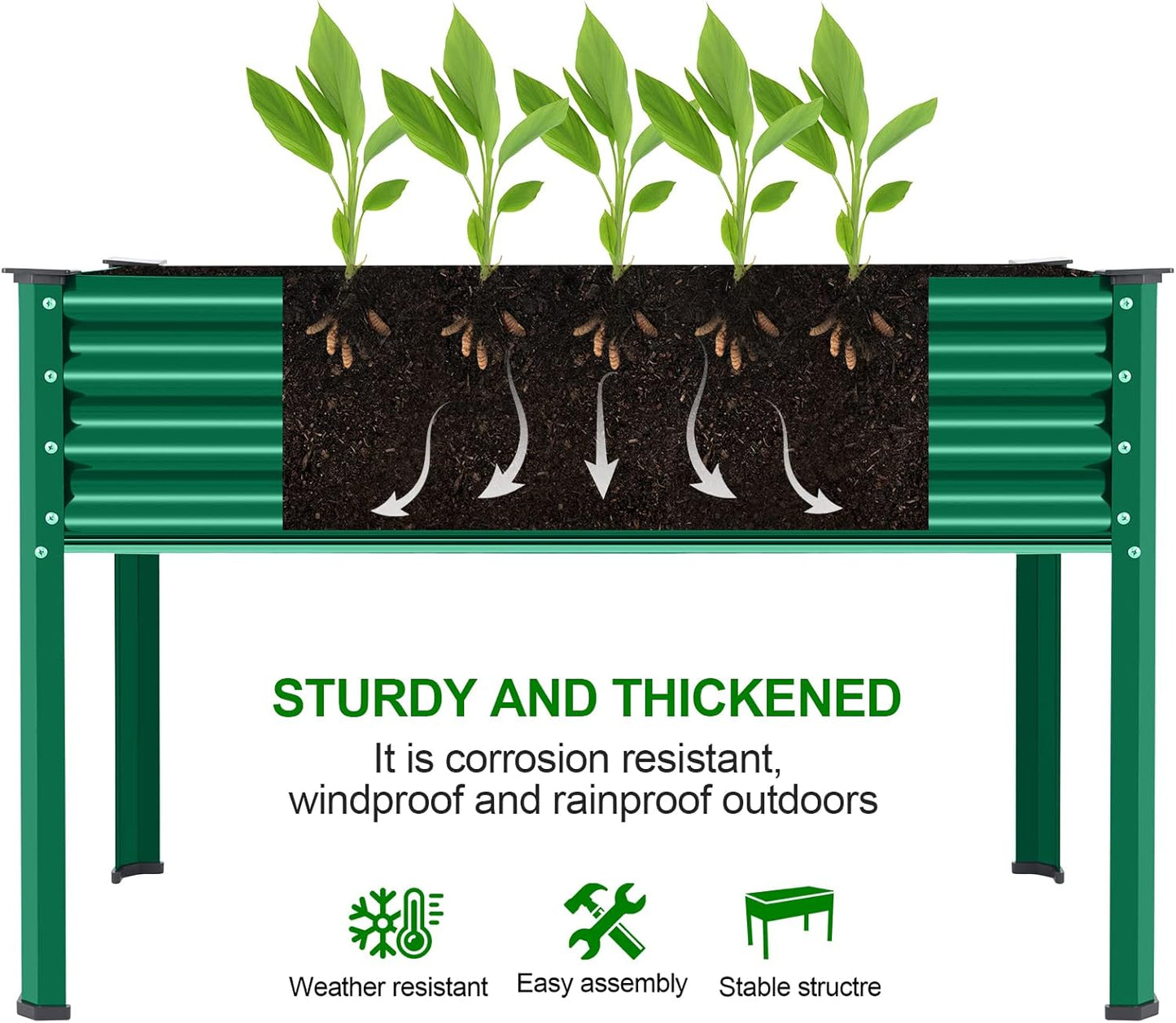 Land Guard Galvanized Oval Large Metal Raised Garden Bed with Legs for Vegetables (Green)