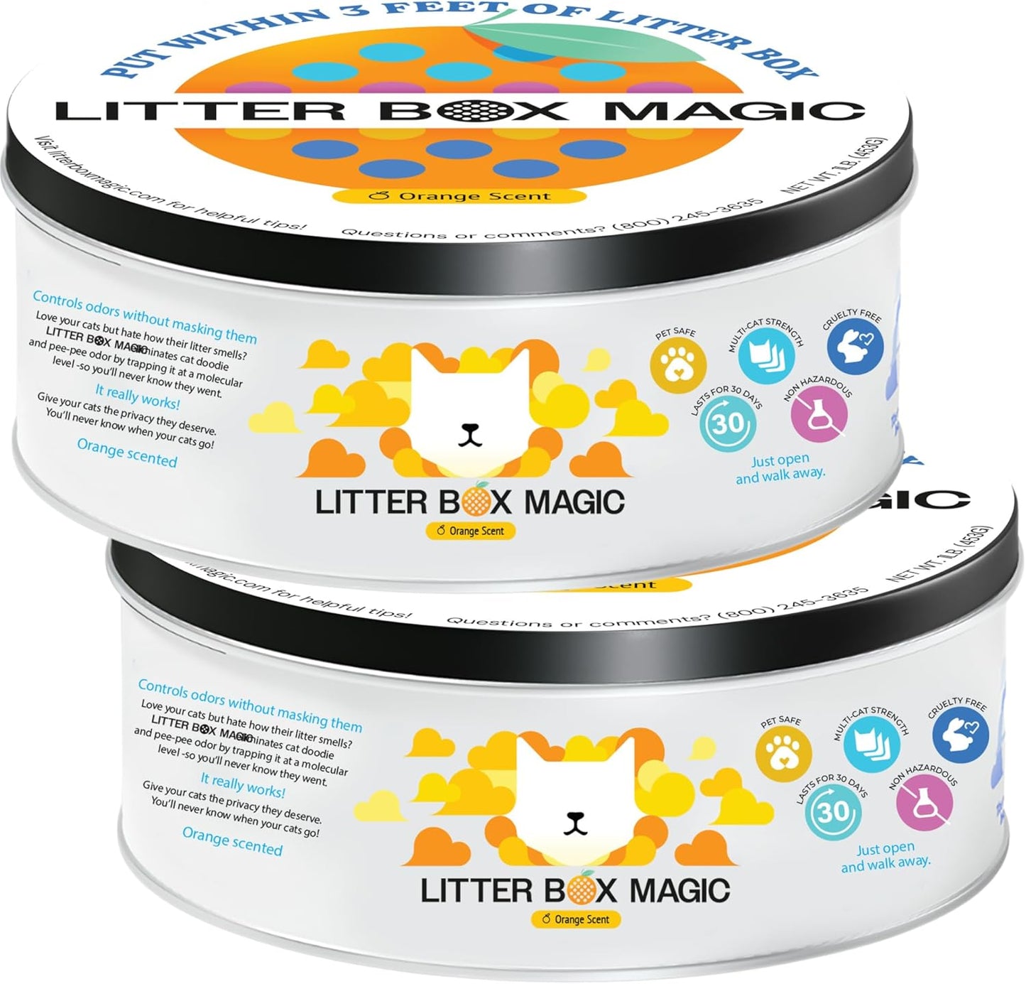 Cat Litter Deodorizer Jar (Orange Scent, 16 Oz, Pack of 2) - Cat Litter Odor Control Gel In A Jar - Cat Litter Box Pet Air Freshener - Litter Odor Eliminator to Freshen Air