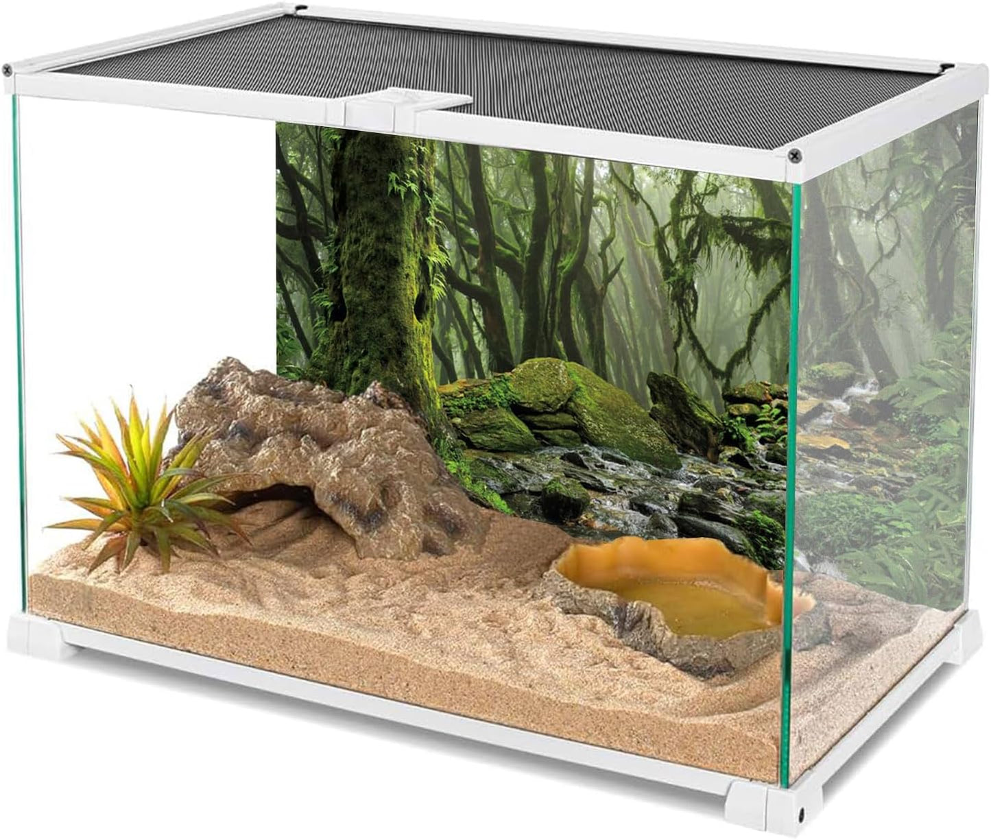 AWERT Foggy Forest Terrarium Background - Stream Green Huge Tree Reptile Habitat - Tropical Rainforest Aquarium - 72x16 inches - Durable Polyester