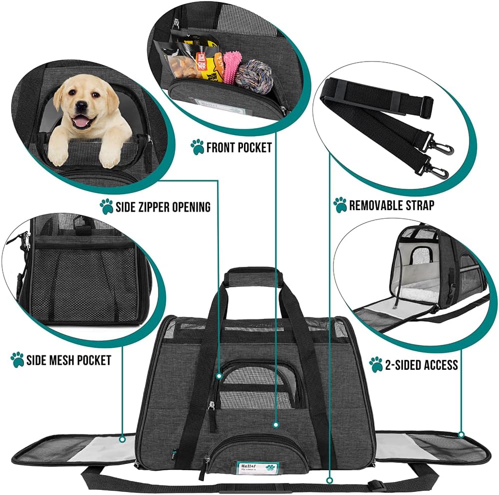 PetAmi Airline Approved Pet Carrier for Cat, Soft Sided Dog Carrier for Small Dog, Cat Travel Supplies Accessories Indoor Cats, Ventilated Pet Carrying Bag Medium Kitten Puppy, Large Heather Dark Gray