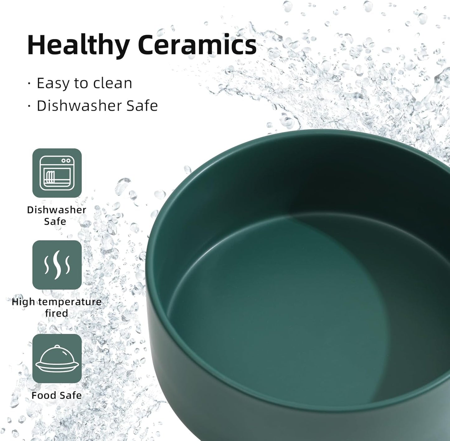 Non-Slip 8.2inch Ceramic Dog Food and Water Bowl for Large Breed Dogs, Pet Bowl for Replacement (Single Bowl, Green)