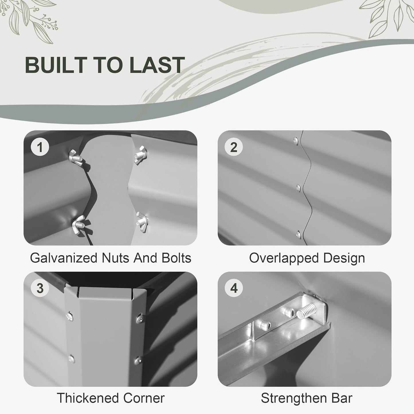 Domi Raised Garden Beds Outdoor, 6x3x2ft Thickening Tall Metal Rectangular Deep Root Box Planter for Vegetables, Flowers, Herbs, and Succulents 2" Deep w/ 256 Gallon Capacity - Silvery