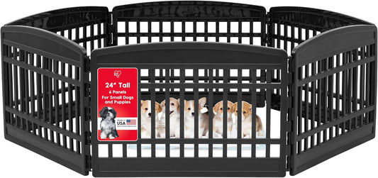 IRIS USA 24" 6-Panel Puppy Playpen, 61 x 61 x 24, Puppy Fence, Dog Playpen, Dog Play Pen Indoors, Pet Fence, Puppies/Small Dogs, Black
