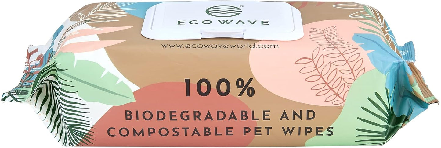 Eco Wave Hypoallergenic Plant-Based Pet Wipes, Dog and Cat Grooming Wipes for Face, Ears, Body, Butt, and Paws, Fragrance Free, Compostable, 100 Count