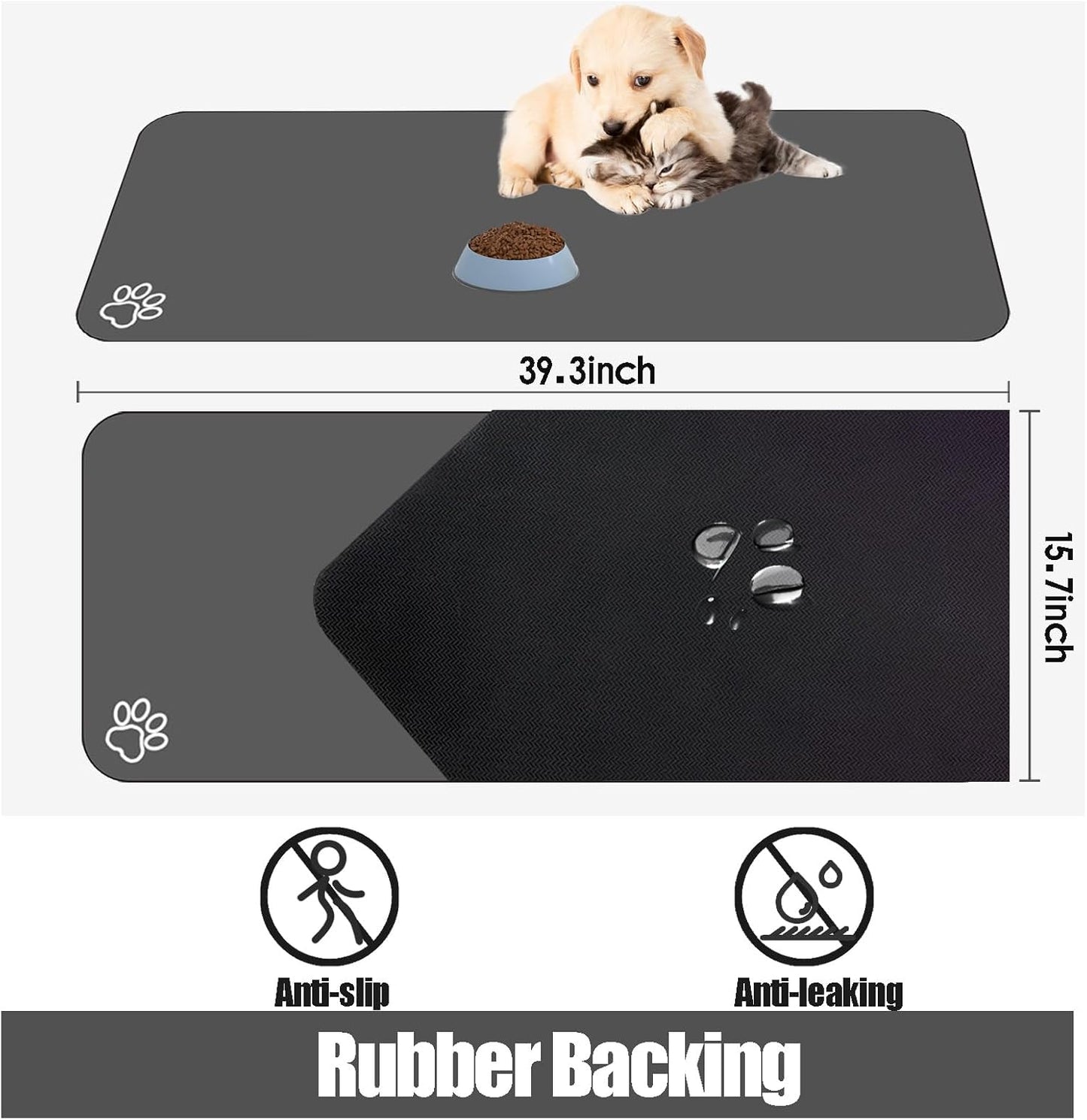 Large Pet Feeding Mat, 39.3"x15.7" Absorbent Quick Dry Dog Mat for Food and Water Bowl, Non Skid Cat Bowl Mat, No Stains for Pet Water Dispenser Pet Supplies for Messy Drinkers