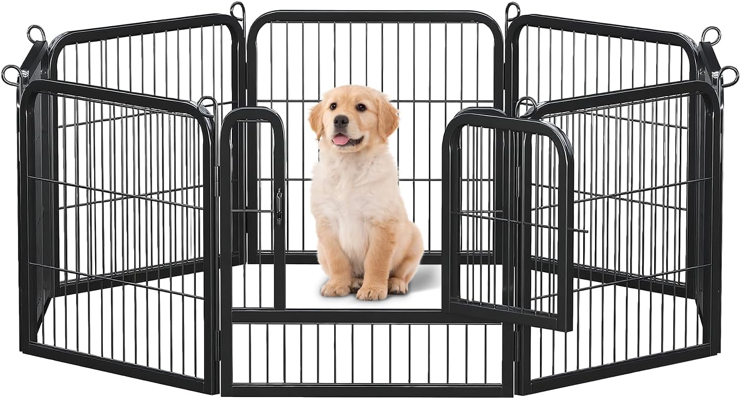 24 Inch 8 Panels Dog Playpen - Metal Pet Exercise Pen for Puppy, Indoor/Outdoor Dog Fence for Yard, Garden, Camping & RV Travel