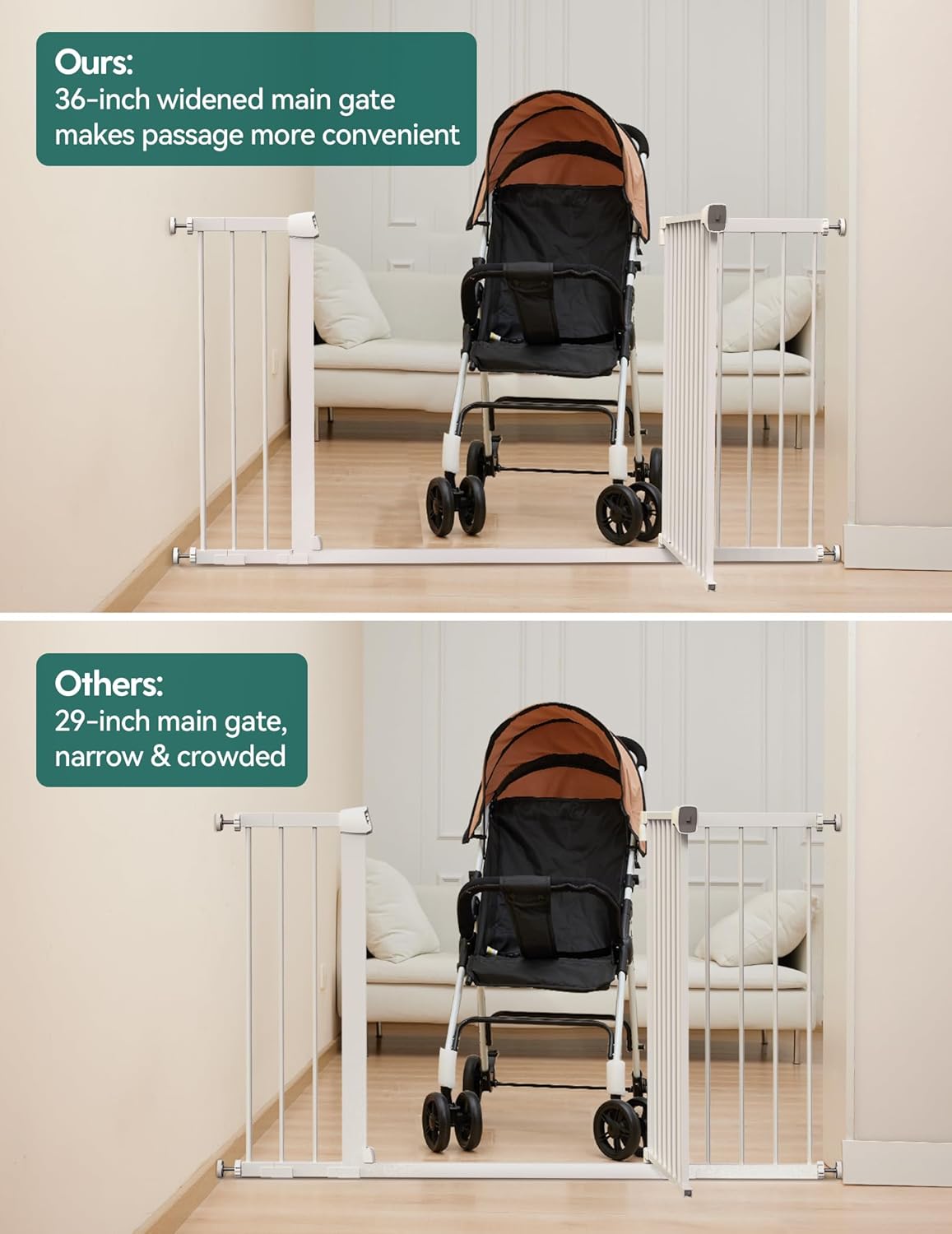 BABELIO 36-57" Extra Wide Baby/Dog Gate, Auto Close with Large Walk Thru Door,Safety for Pet, House, Stairs and Doorways, Pressure Mounted for Chlid, White