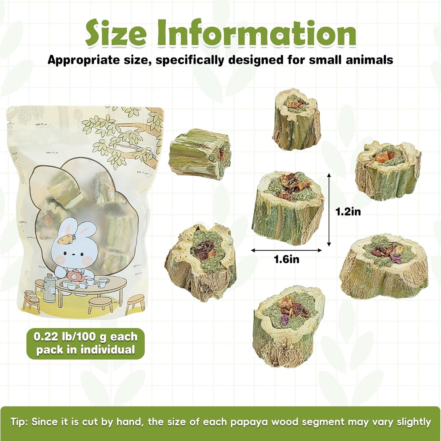 Fhiny Rabbit Chew Toys Natural Baked Papaya Wood Bunny Molar Treats Contain Alfalfa Grass Apple Carrot and Purple Sweet Potato Filling for Hamsters Guinea Pigs Chinchillas Teeth Grinding(0.22 lb)