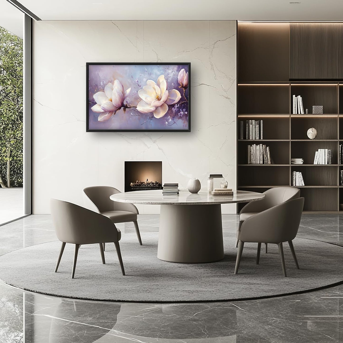 Large Floral Landscape Wall Art for Living Room, Purple Flower Canvas Oversized Wall Decor, Aesthetics Framed Pictures Painting Print Artwork for Bedroom Office 36L" x 24W"