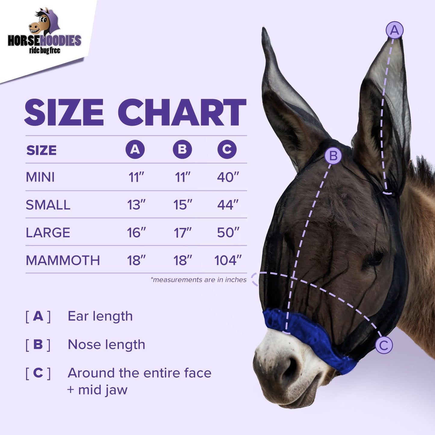 Donkey Fly Mask with Long Ears (Aqua) Made in USA - Mule Fly Mask with Ears Protection from Insects and Bugs, Small Donkey Soft Mesh Fabric with Adjustable Fastener, Face Cover Supplies for Donkeys