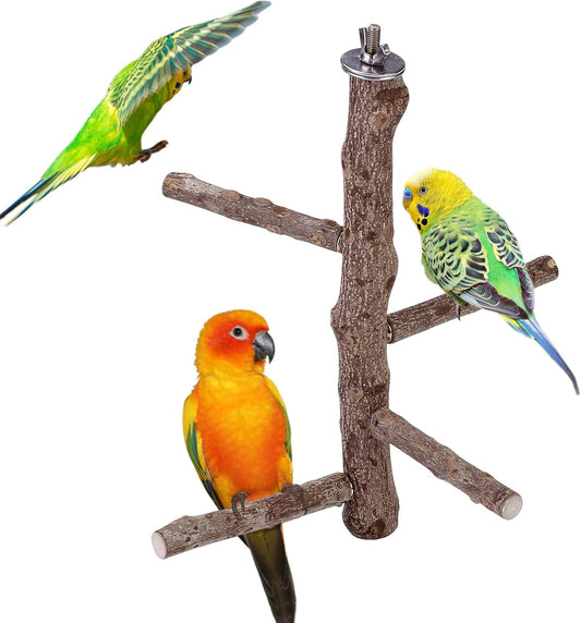 CozyCabin Bird Perch Stand Natural Wood Cage Perch Bird Cage Accessorie Toys Standing Rack for Cockatiels, Parakeets, Macaw, Small Birds Exercise Training