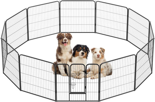BestPet Dog Playpen Indoor 32 inch 12 Panels Metal Dog Pen Pet Dog Fence Outdoor Exercise Pen with Doors,Pet Puppy Playpen for RV Camping Yard, Black