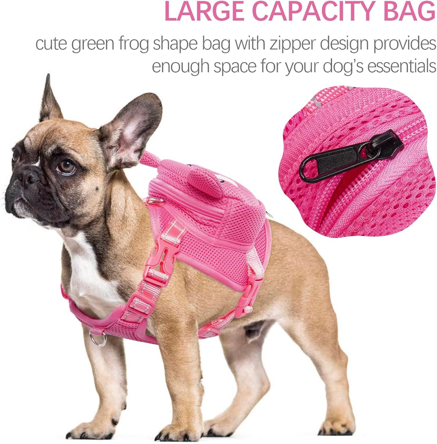 IDOMIK Dog Backpack Harness, No-Pull Dog Backpack with D-Ring for Small Medium Dogs, Cute Self Carrier Backpack for Dogs to Wear, Adjustable Dog Harness Backpack for Traveling Camping Hiking,Pig,XS