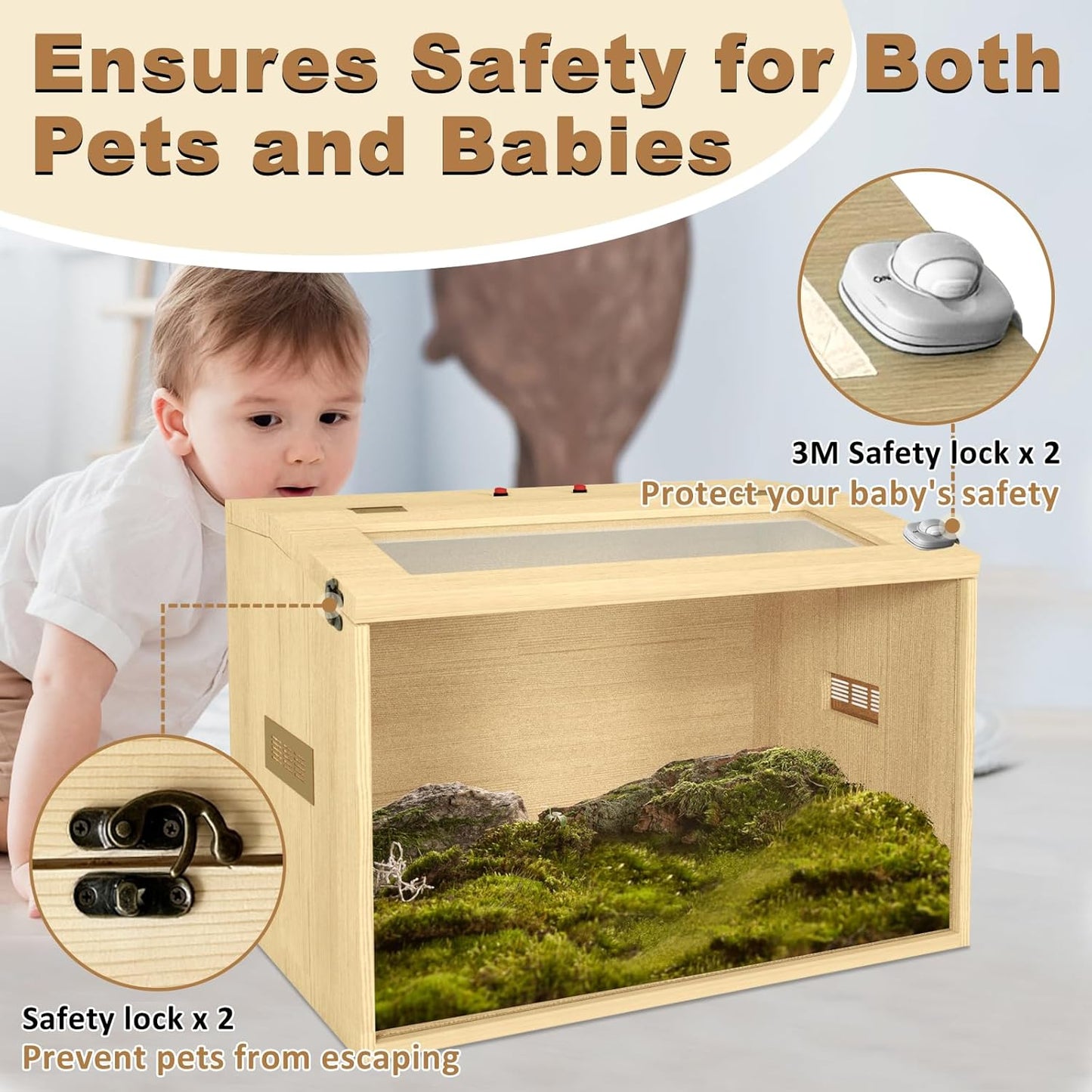 26 Gallon Bearded Dragon & Lizard Tank, Lockable Reptile Terrarium - Large Snake & Leopard Gecko Enclosure with Openable Roof Door (Wooden, 24" L x 16" W x 16" H)