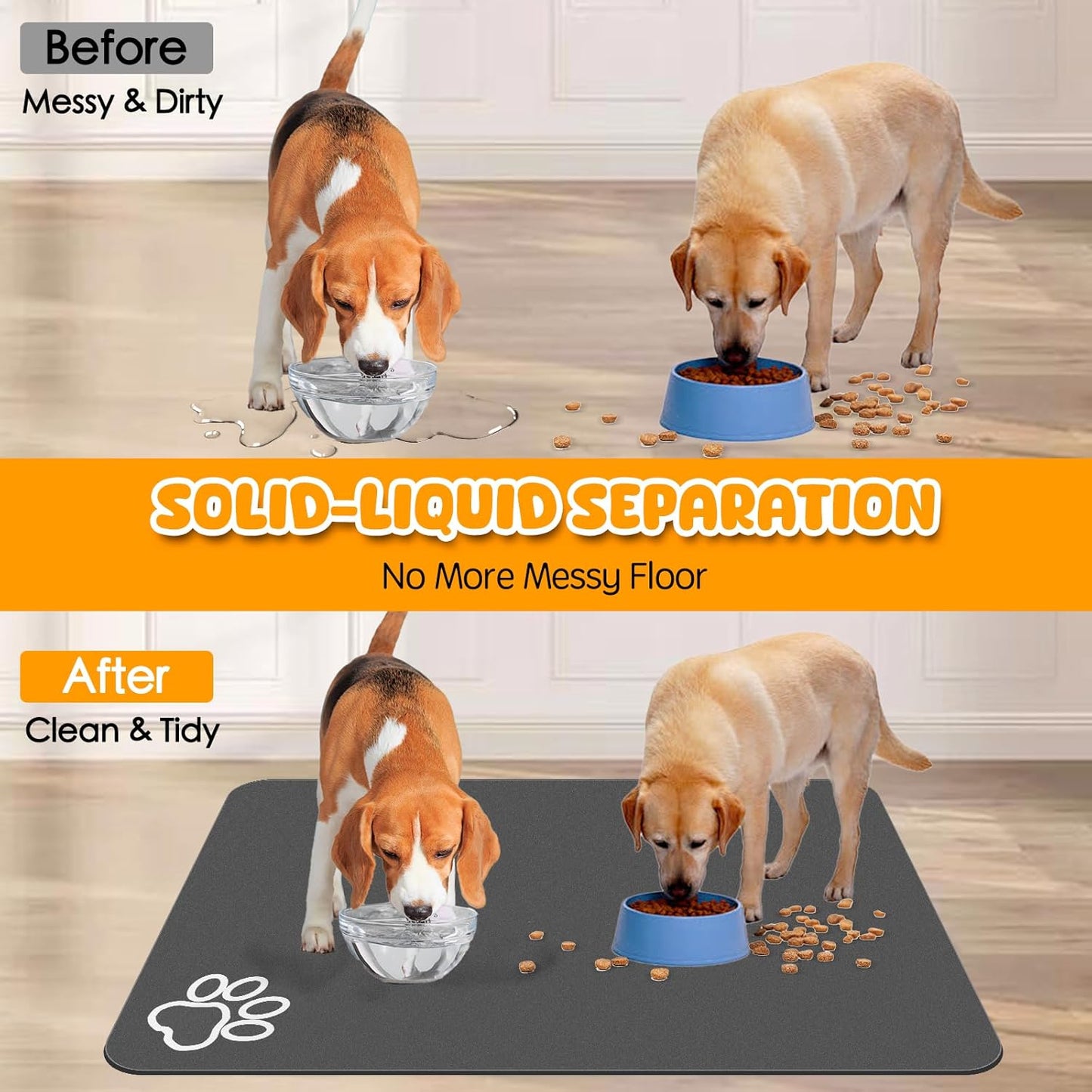 Dog Food Mat, 36" x 24" Extra Large Absorbent Dog Mat for Food and Water, Non Skid Cat Bowl Mat, No Stains Quick Dry for Pet Water Dispenser Pet Supplies for Messy Drinkers