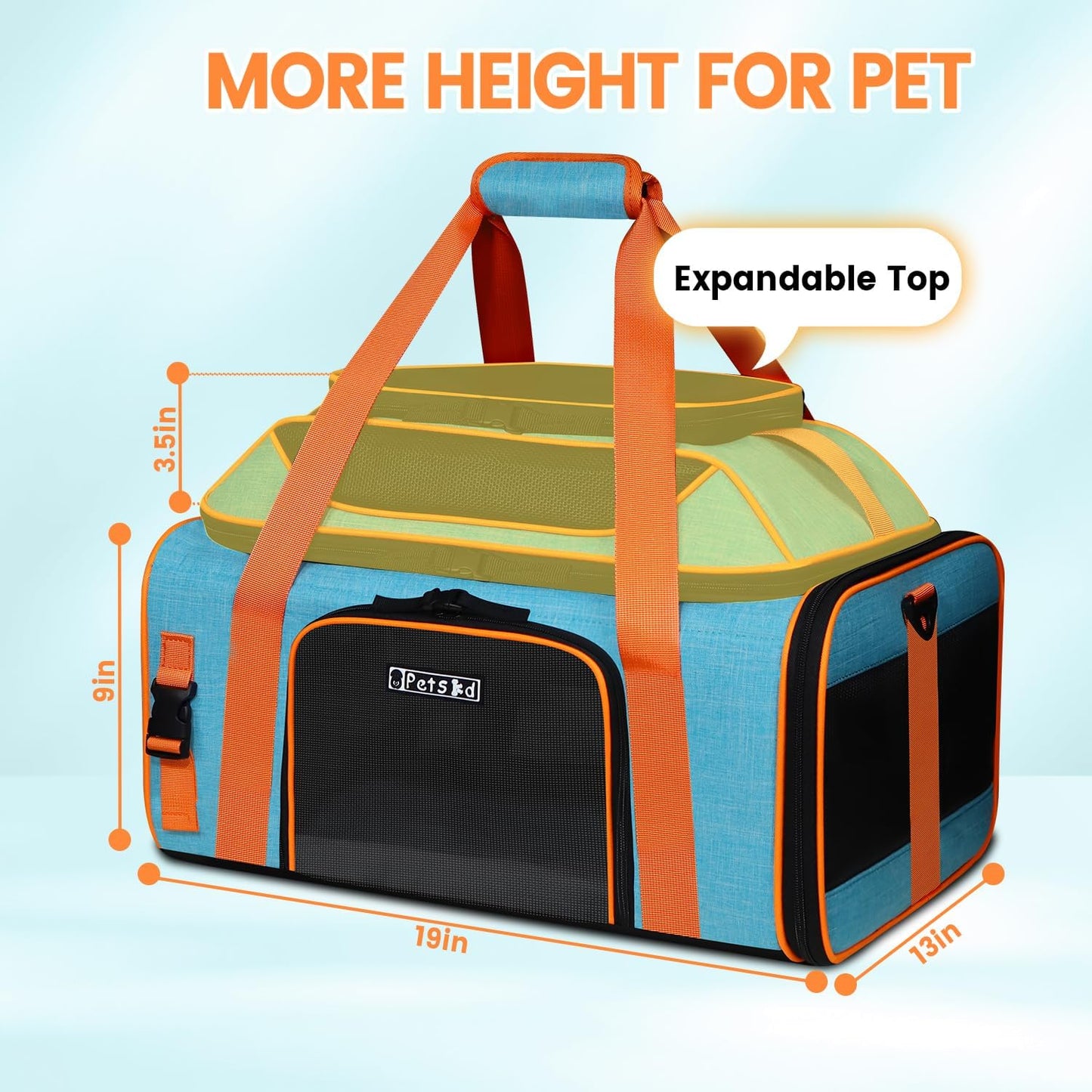 Petskd Top-Expandable Pet Carrier 19x13x9 Inches Southwest Allegiant Airlines Approved, Soft-Sided Carrier for Small Dog Under 12 lbs and Large Cat Under 15 lbs(Blue)