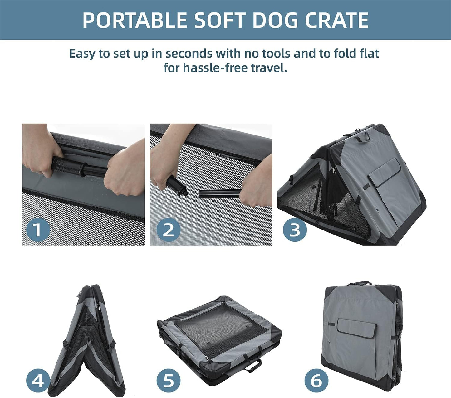 Pettycare 26 Inch Collapsible Foldable Soft Dog Kennel with Chew Proof Mesh Windows, Indoor & Outdoor Travel Dog Crate