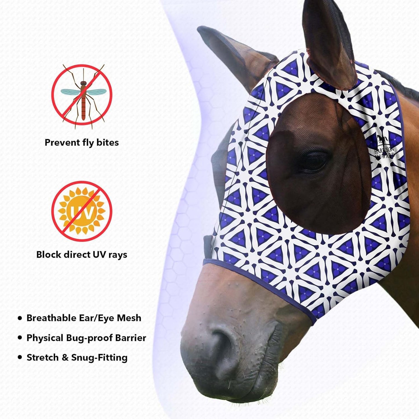 Harrison Howard Super Comfort Stretchy Fly Mask Large Eye Space with UV Protection Soft on Skin with Breathability Magic Prism Cob (Medium)
