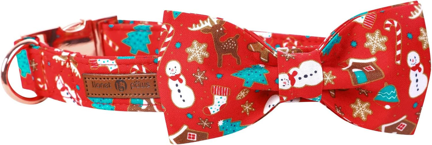 Lionet Paws Christmas Dog Collar with Bowtie, Dog Bowtie Collar with Metal Buckle for Dogs, Adjustable Comfortable Dog Collar Girl Boy Gift, XL, Neck 16-26 in