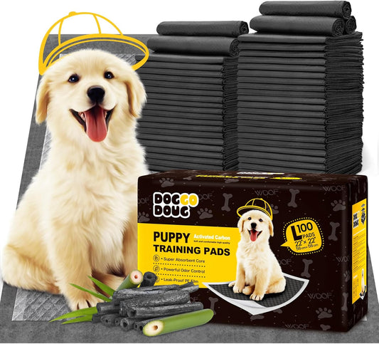 Charcoal Puppy Pads 100 Counts,22"x22" Dog Pee Pads Small Disposable Activated Carbon Super Absorbent Full Edge-Wrapping Pee Pads Odor-Control Training Pads for Doggie Cats Rabbits